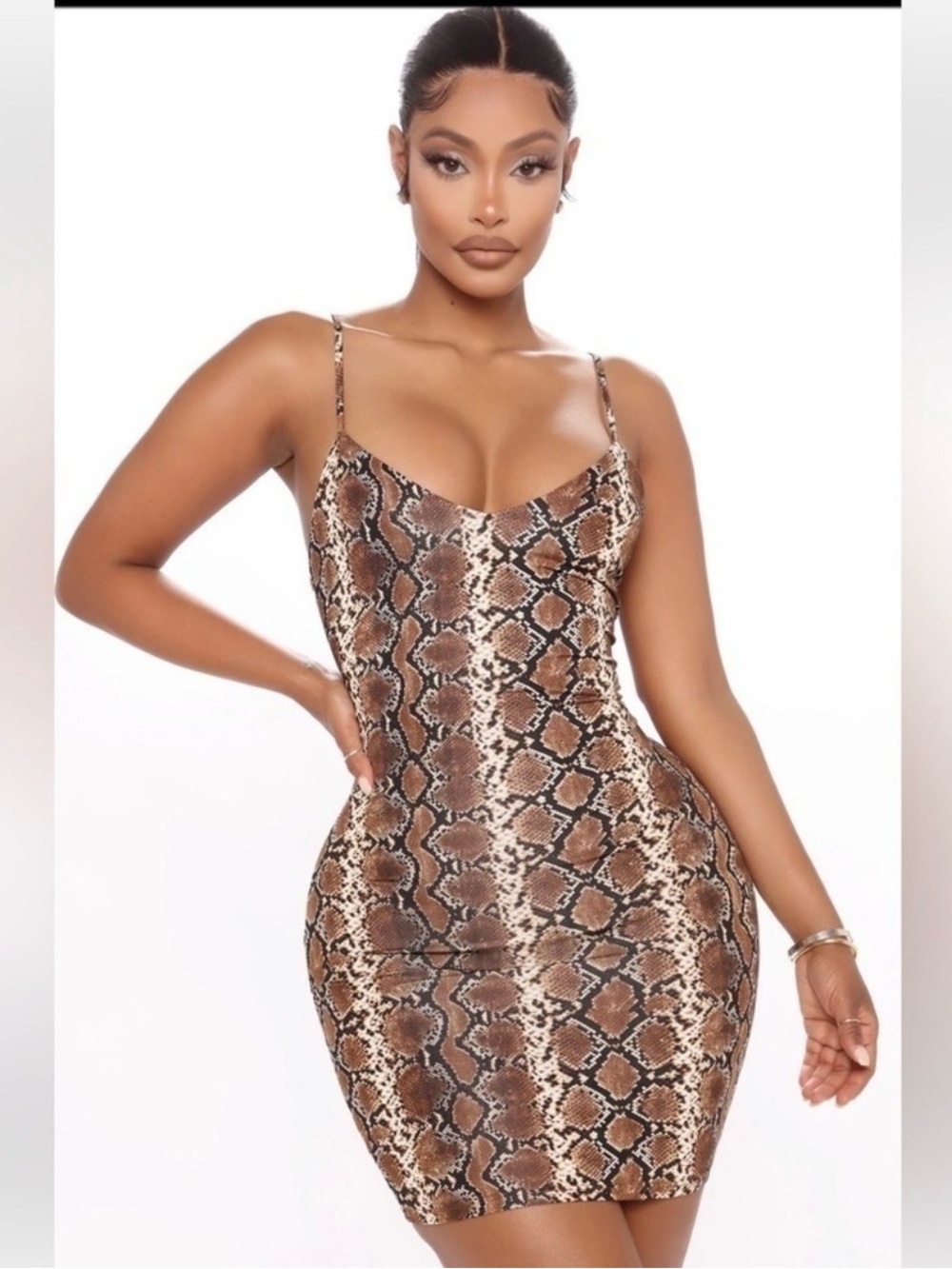 Fashion Nova Brown Snake Print Bodycon Mini Dress